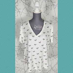 Ricki's White Tennis Racket Print Cotton Modal V-Neck Tee